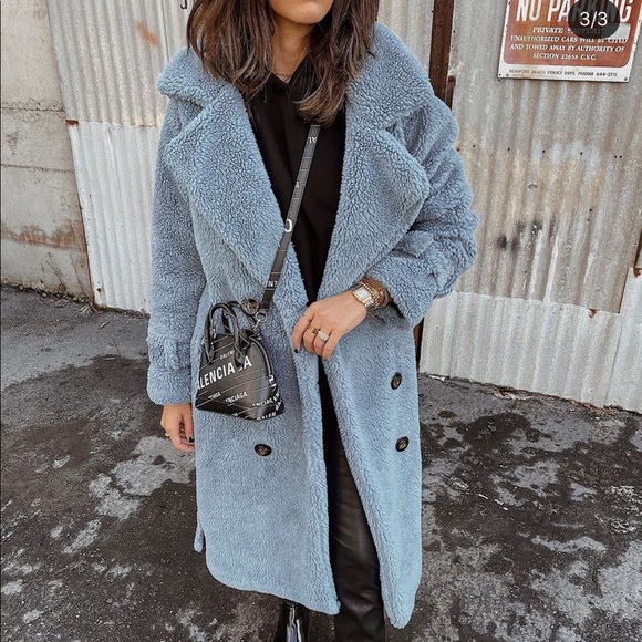 Faux shearling longline coat with button closures - Picture 4 of 6